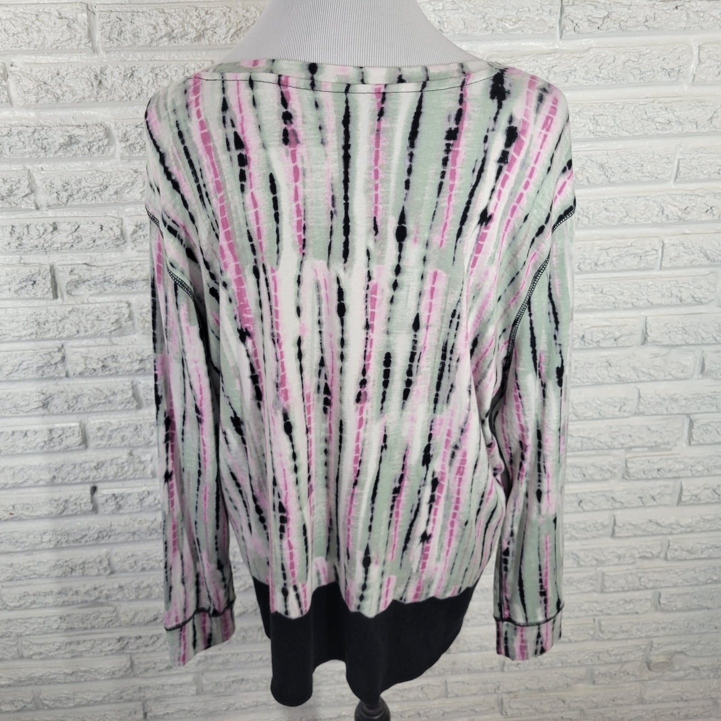 Westbound Womens Top XL Tee Long Sleeve Green Pink Tie Dye Comfy Cotton Blend