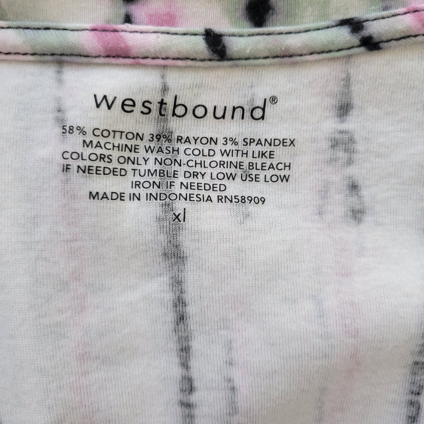 Westbound Womens Top XL Tee Long Sleeve Green Pink Tie Dye Comfy Cotton Blend