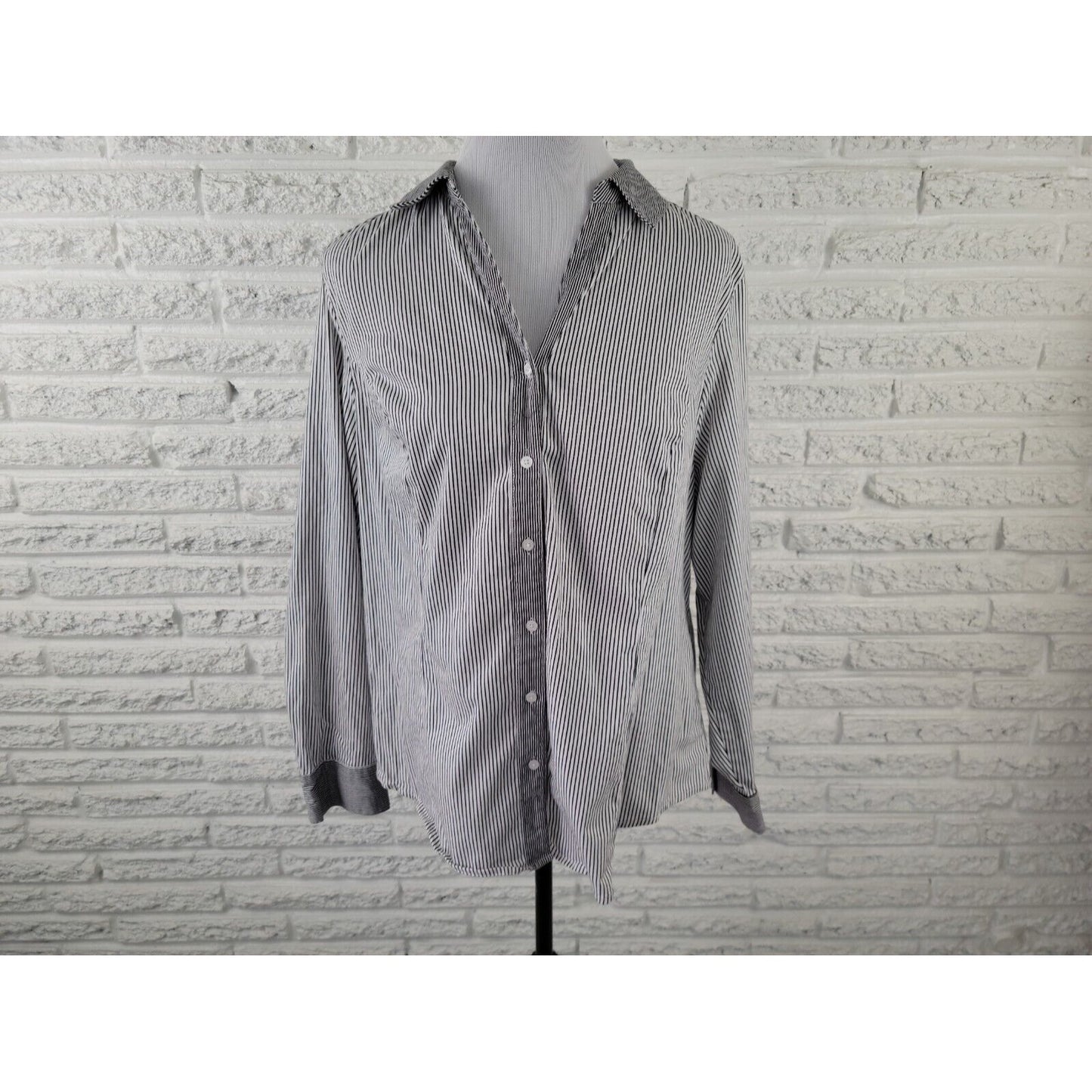 Lane Bryant Womens Shirt 20 Plus Button Up Collar Slimming Black Stripe Office