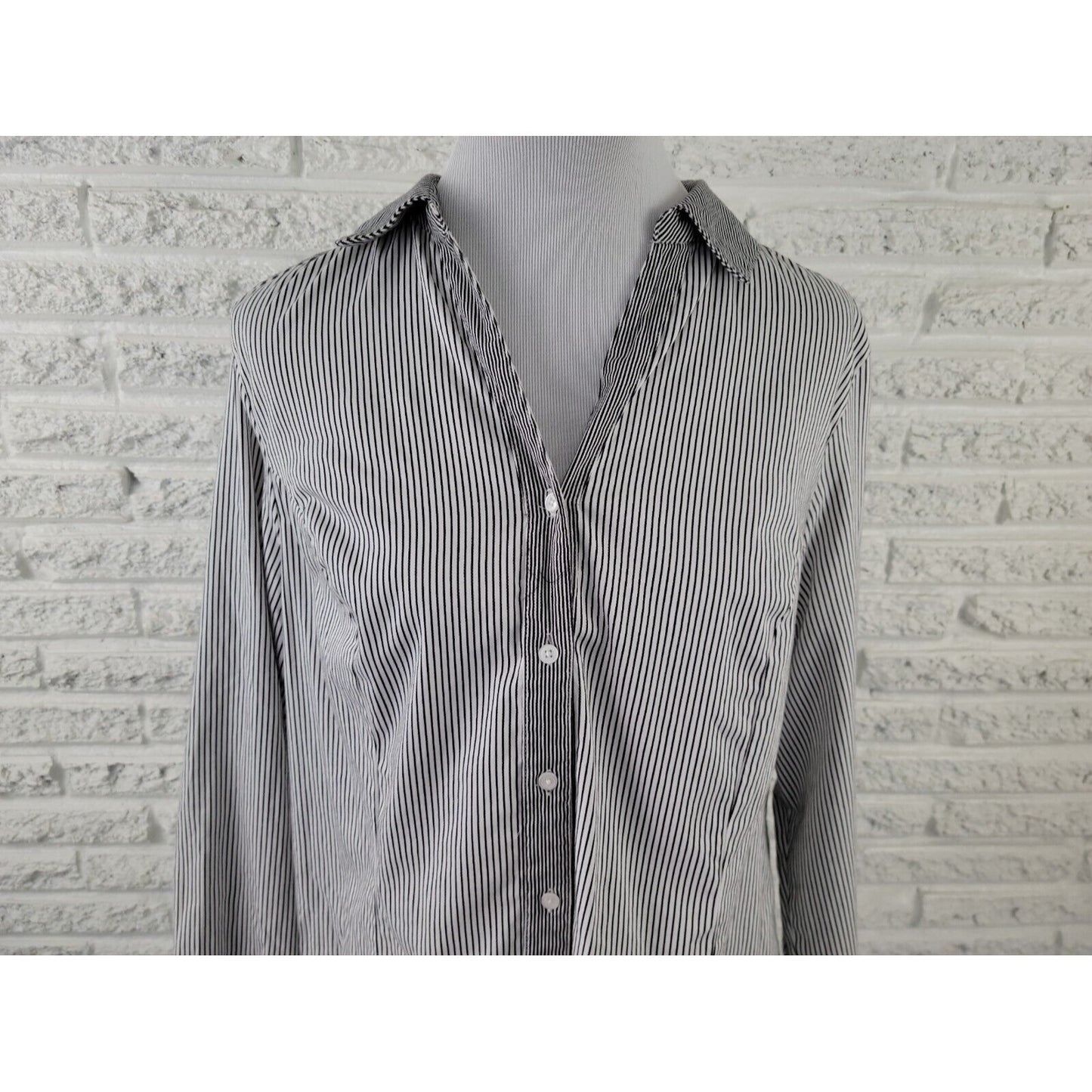 Lane Bryant Womens Shirt 20 Plus Button Up Collar Slimming Black Stripe Office