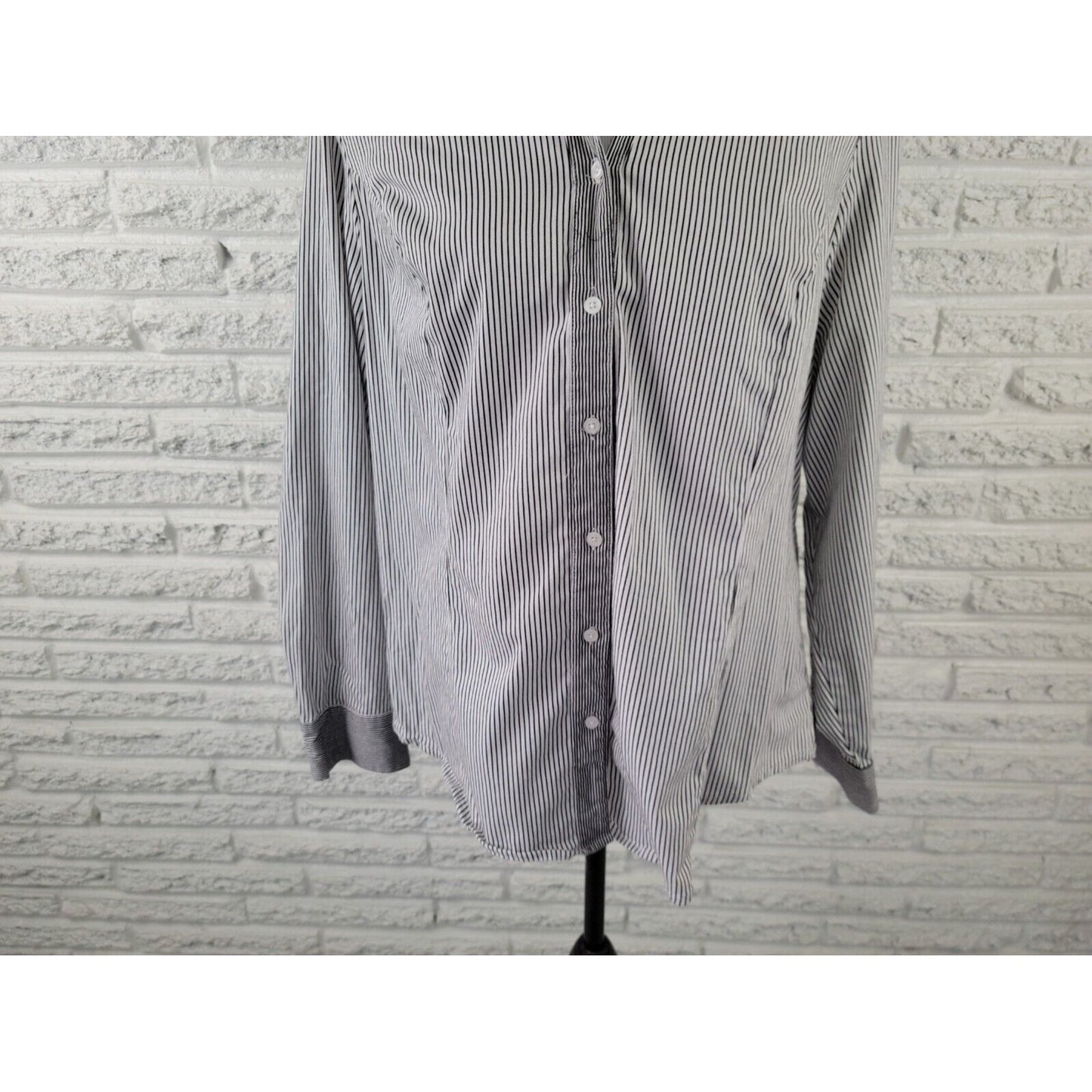 Lane Bryant Womens Shirt 20 Plus Button Up Collar Slimming Black Stripe Office