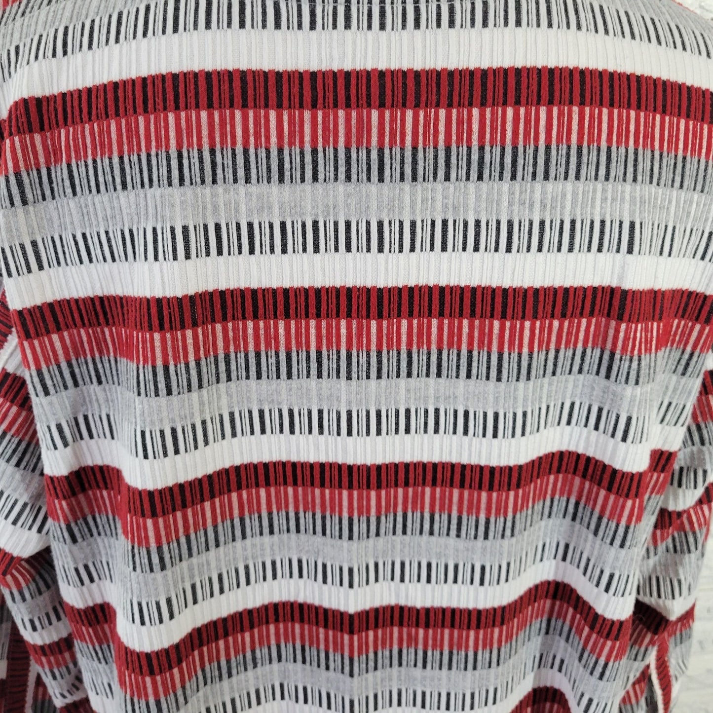 Jones New York 1X Blouse Top Red Gray Striped 3/4 Sleeve Stretch STR104E