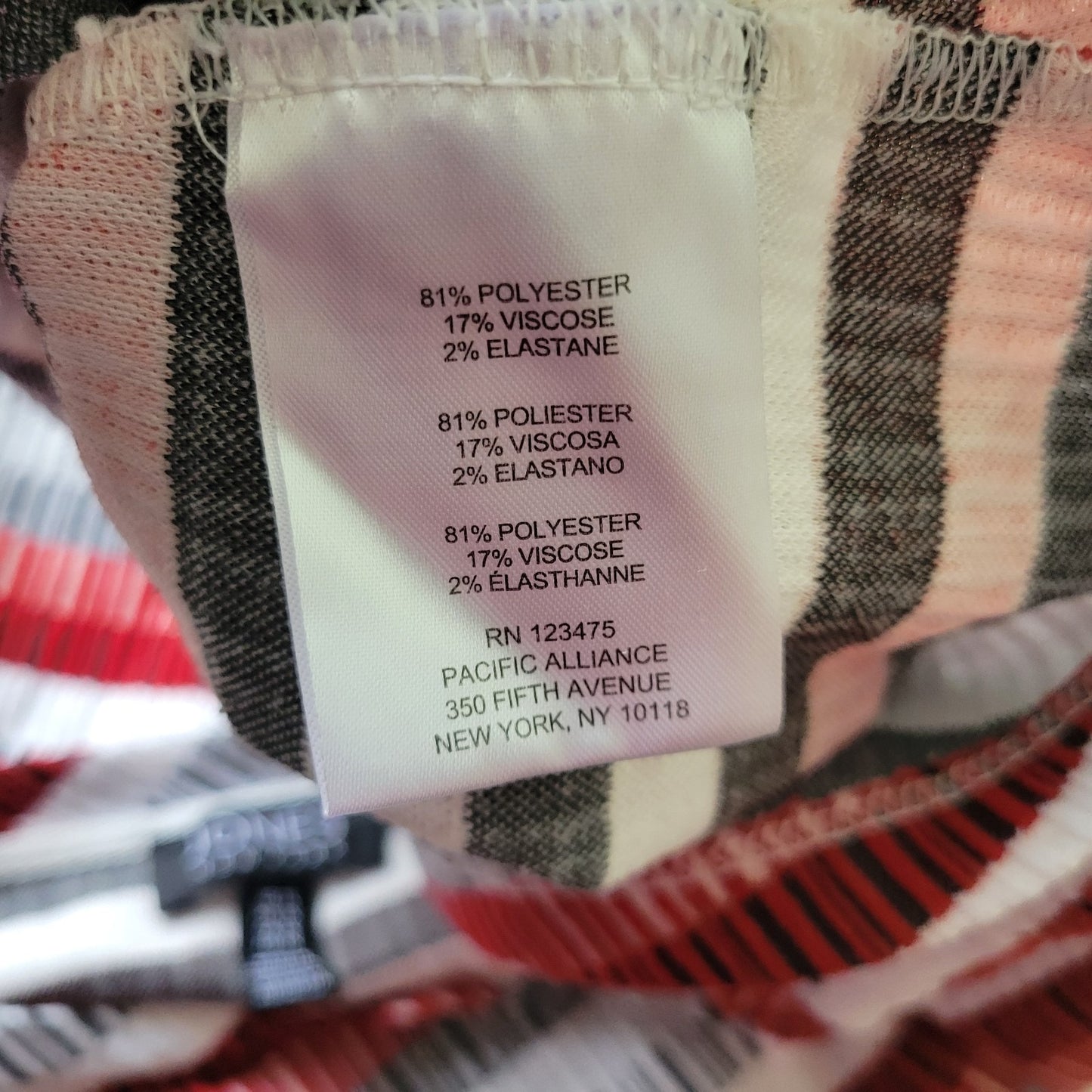 Jones New York 1X Blouse Top Red Gray Striped 3/4 Sleeve Stretch STR104E