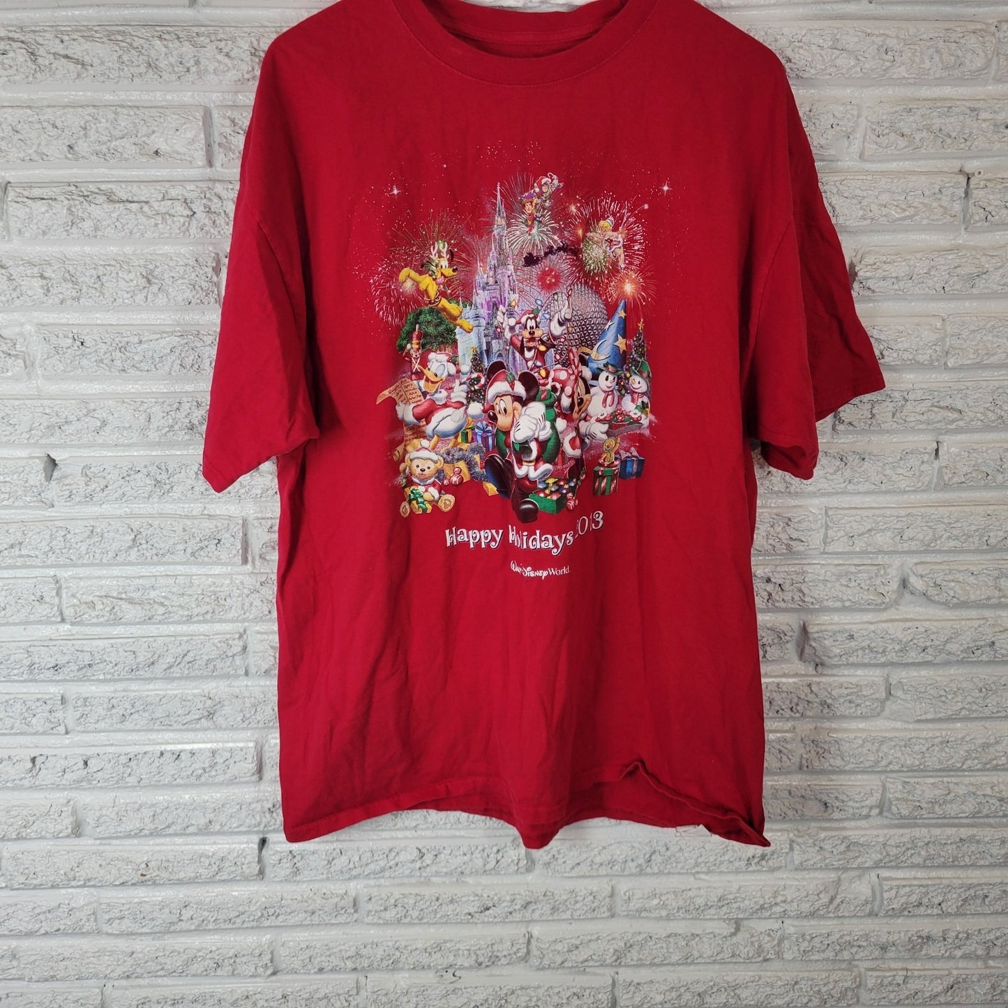 Christmas Disney Unisex Tee Mens 2XL Womens 3X Red Happy Holiday 2013 Cotton