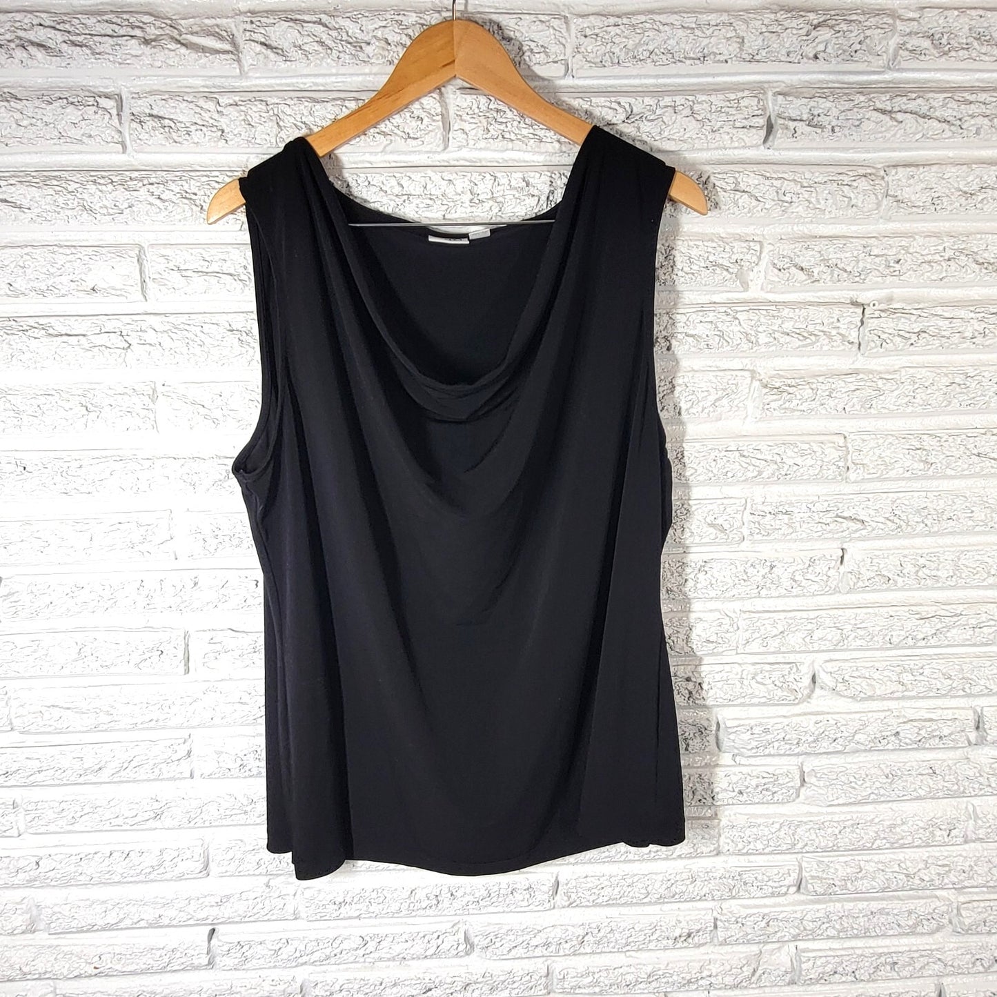 Cato Womens Top 26W 28W Plus Sleeveless Black Draped Neck Office Poly Blend