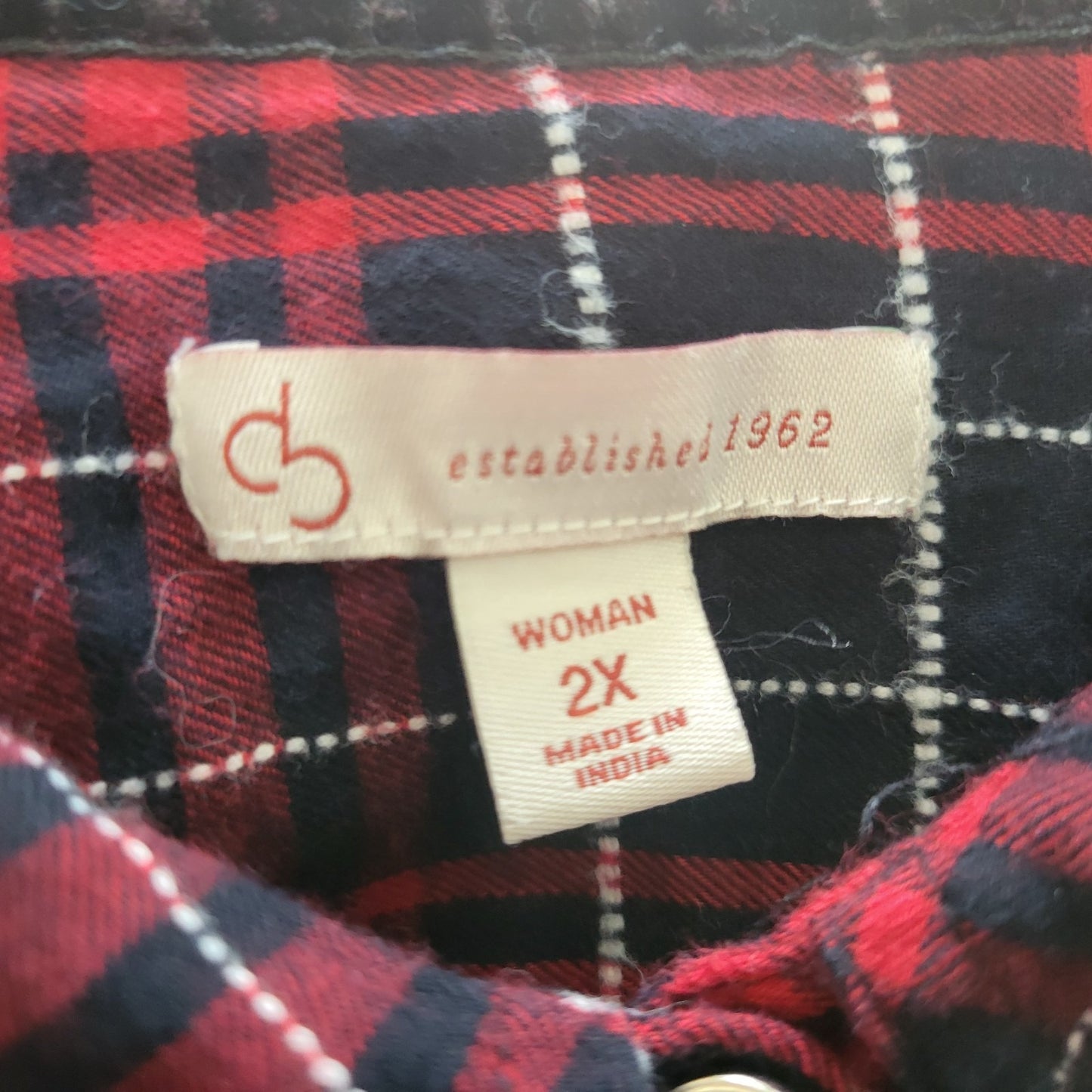 Dress Barn Womens Top 2X Plus Long Sleeve Button Up Red Black Plaid Pockets