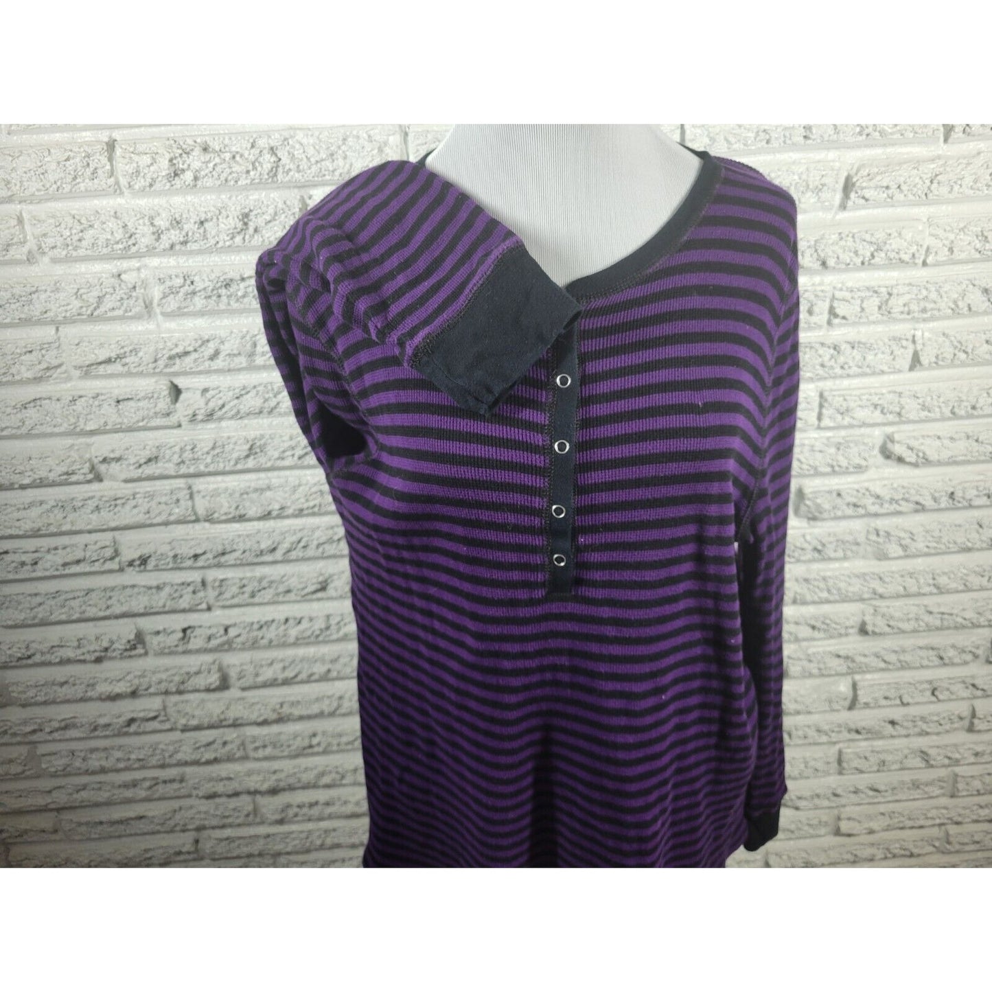 Chaps Womens Top 2X Plus Long Sleeve Knit Purple Stripe Snap Up Cotton Casual