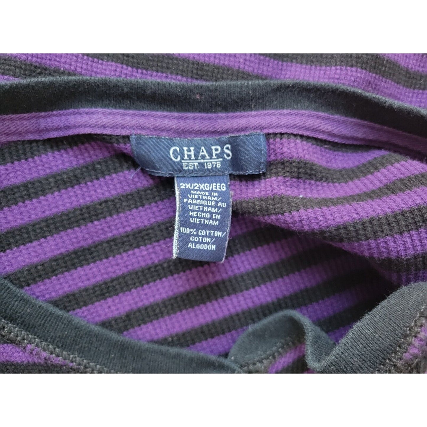 Chaps Womens Top 2X Plus Long Sleeve Knit Purple Stripe Snap Up Cotton Casual