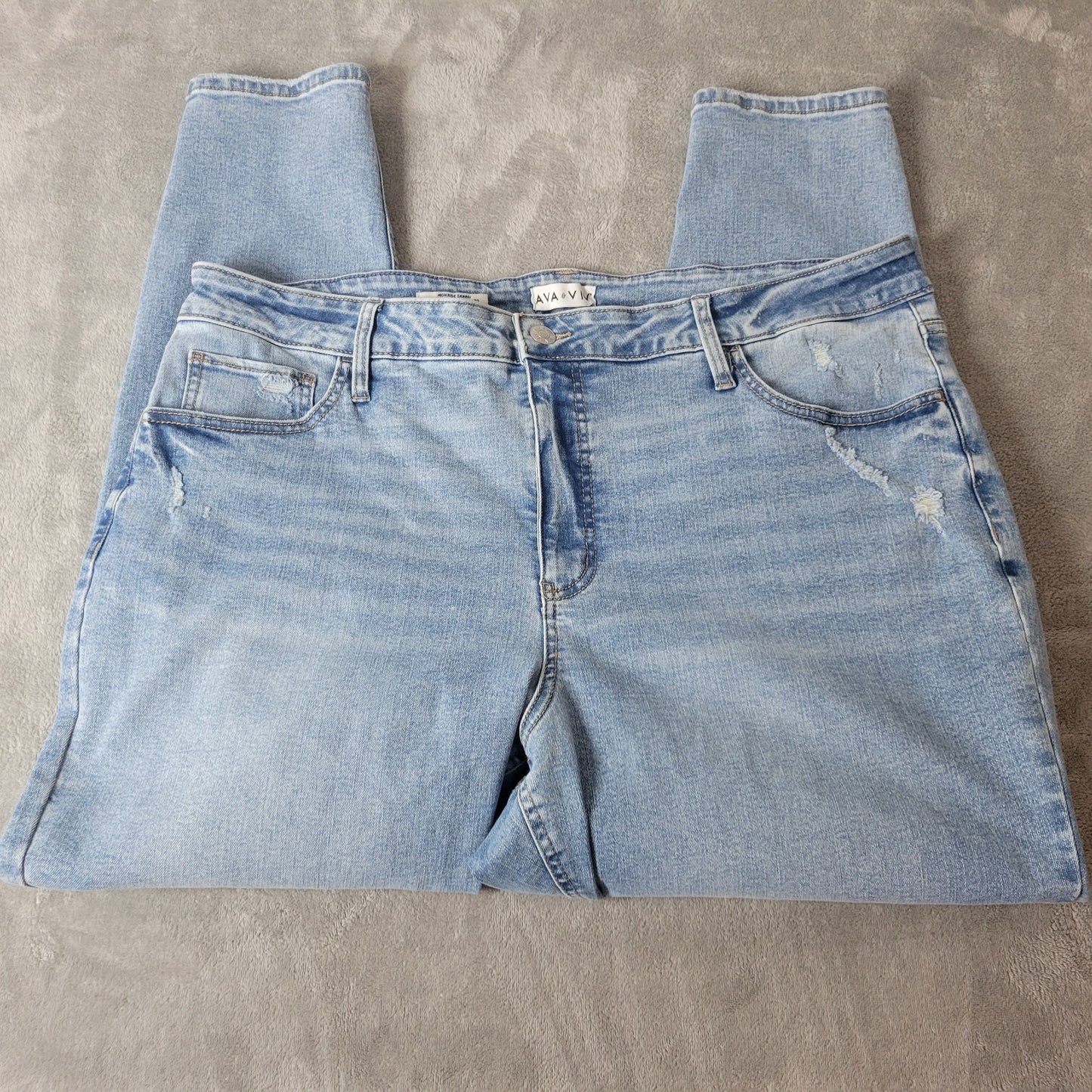 Ava Viv Women Jeans 22 Plus Skinny High Rise Distressed Blue Denim Zip Fly Comfy