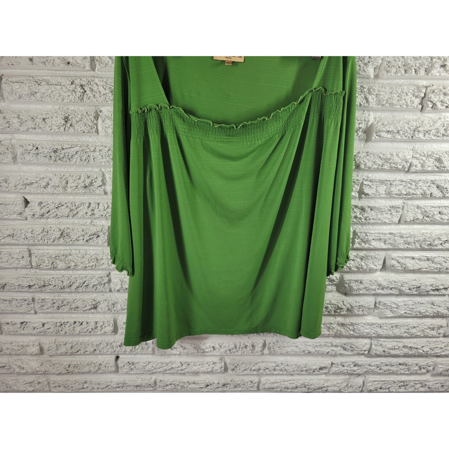 Notations Womens Top 2X Plus 3/4 Sleeve Square Neckline Green Casual Poly Blend