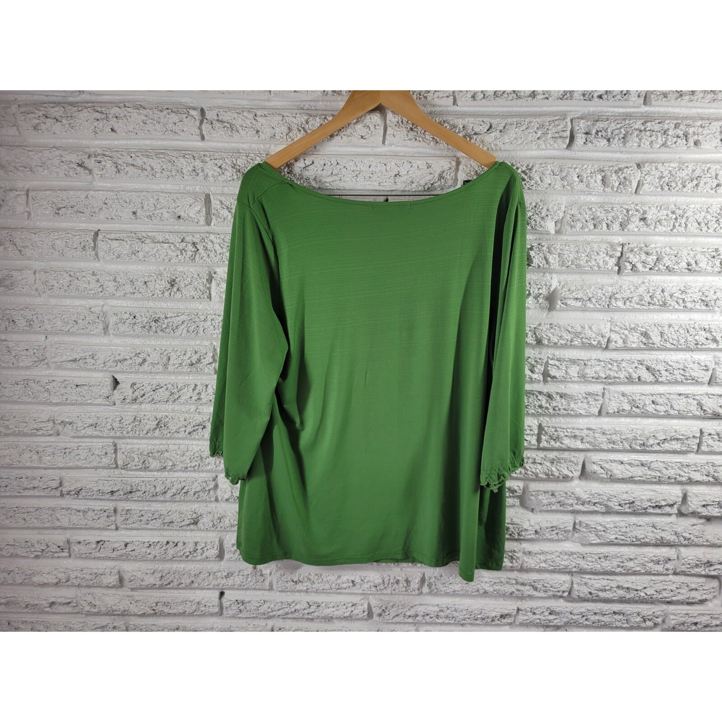 Notations Womens Top 2X Plus 3/4 Sleeve Square Neckline Green Casual Poly Blend