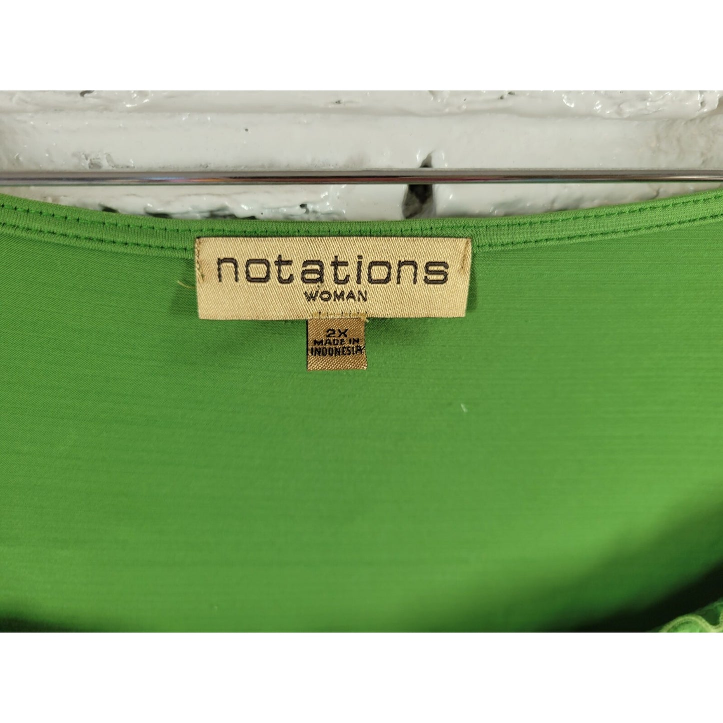 Notations Womens Top 2X Plus 3/4 Sleeve Square Neckline Green Casual Poly Blend