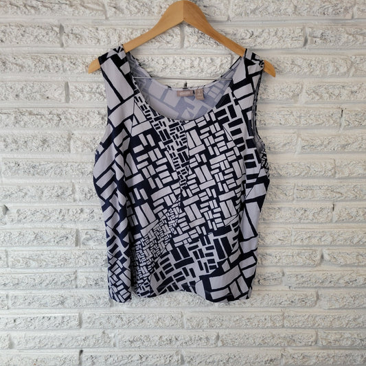 Chicos Womens Top Tank 3 Standard XL Tank Blue Geometric Office Casual Nylon