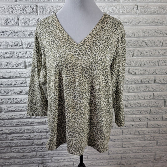 Denim Co Womens Top Extra Large Tee 3/4 Sleeve Gray Animal Print Comfy Casual