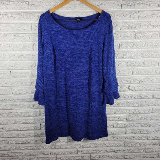 Tacera Womens Dress 1X Plus Mini Double Bell Sleeve Blue Heather Poly Blend