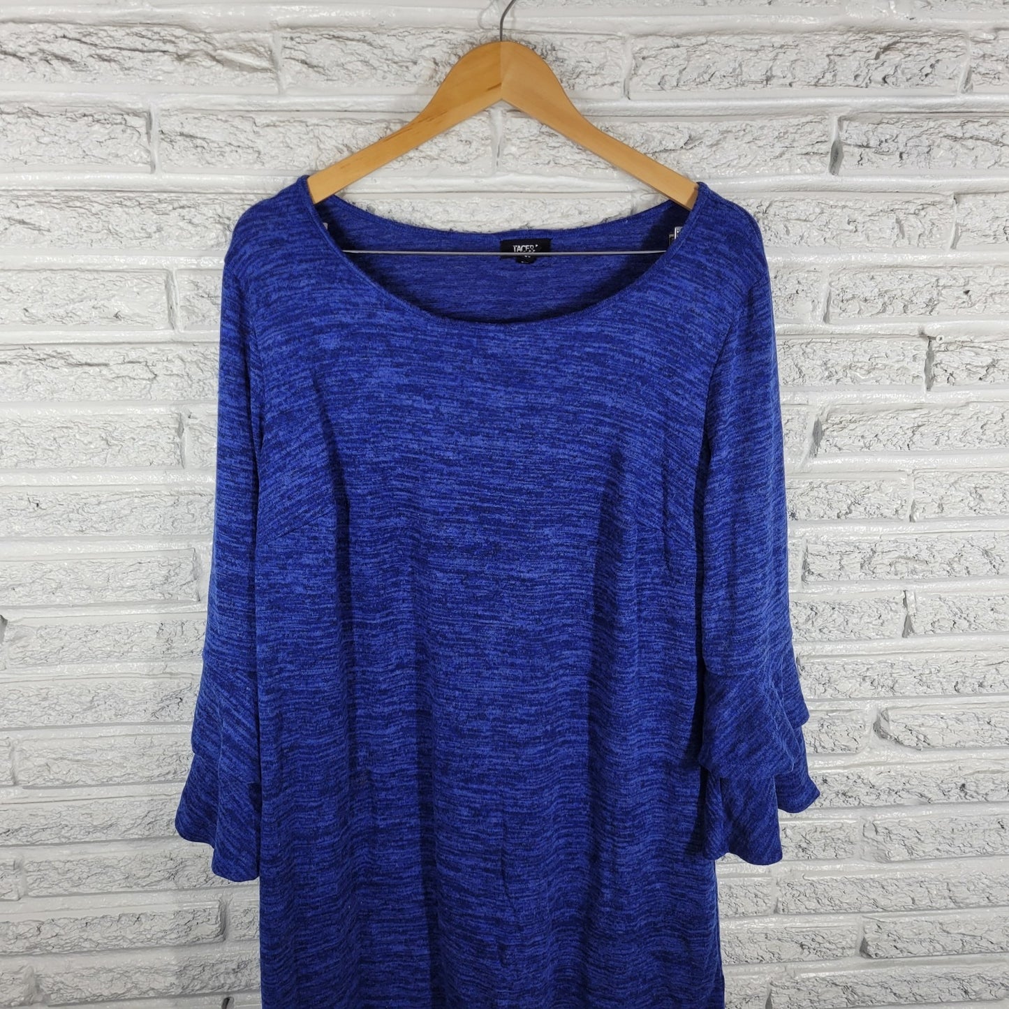Tacera Womens Dress 1X Plus Mini Double Bell Sleeve Blue Heather Poly Blend