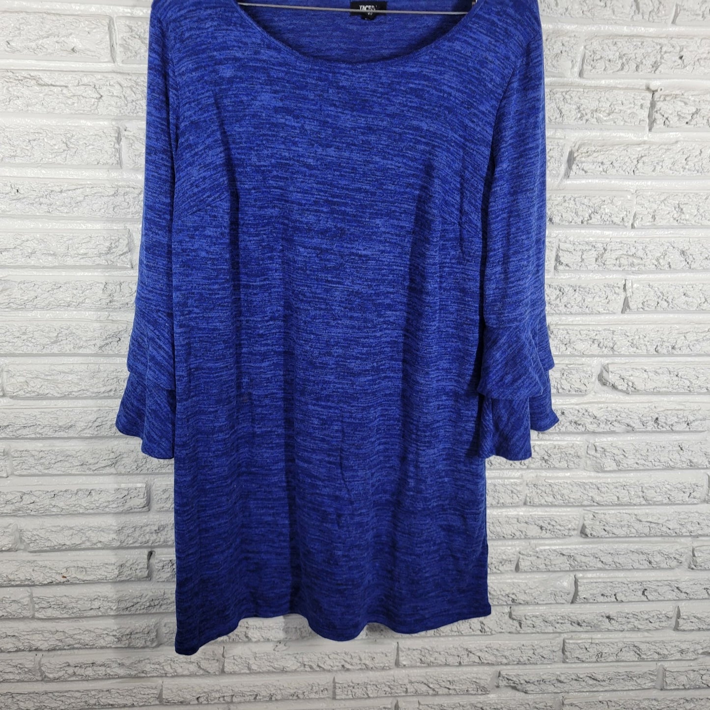 Tacera Womens Dress 1X Plus Mini Double Bell Sleeve Blue Heather Poly Blend