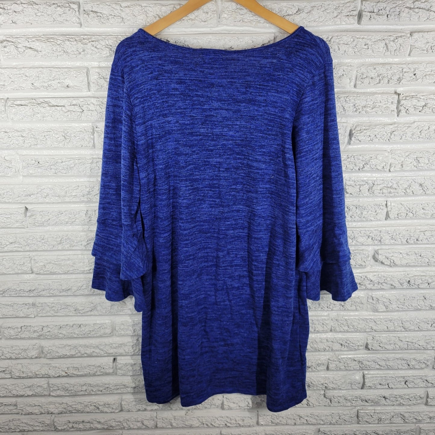 Tacera Womens Dress 1X Plus Mini Double Bell Sleeve Blue Heather Poly Blend