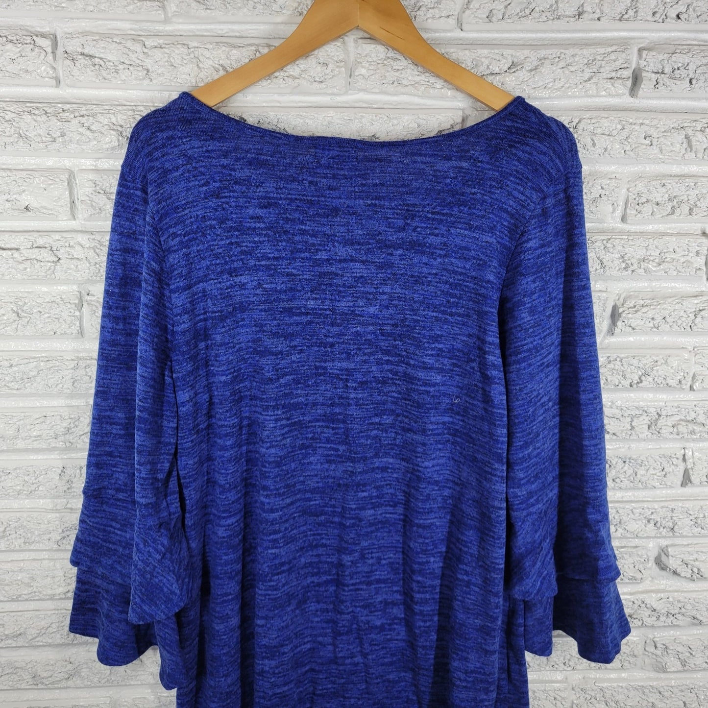 Tacera Womens Dress 1X Plus Mini Double Bell Sleeve Blue Heather Poly Blend