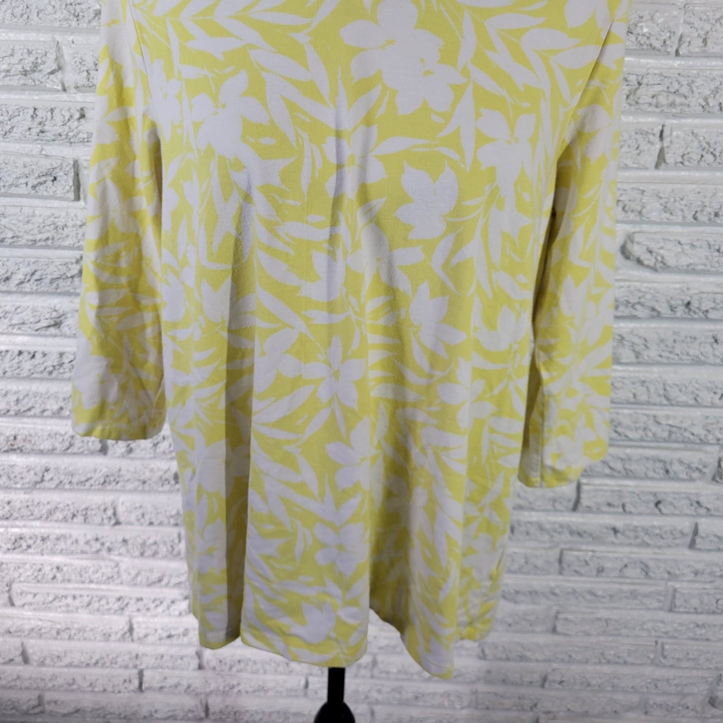 Denim Co QVC Womens Top Extra Large Tee 3/4 Sleeve Yellow Floral Cotton Blend