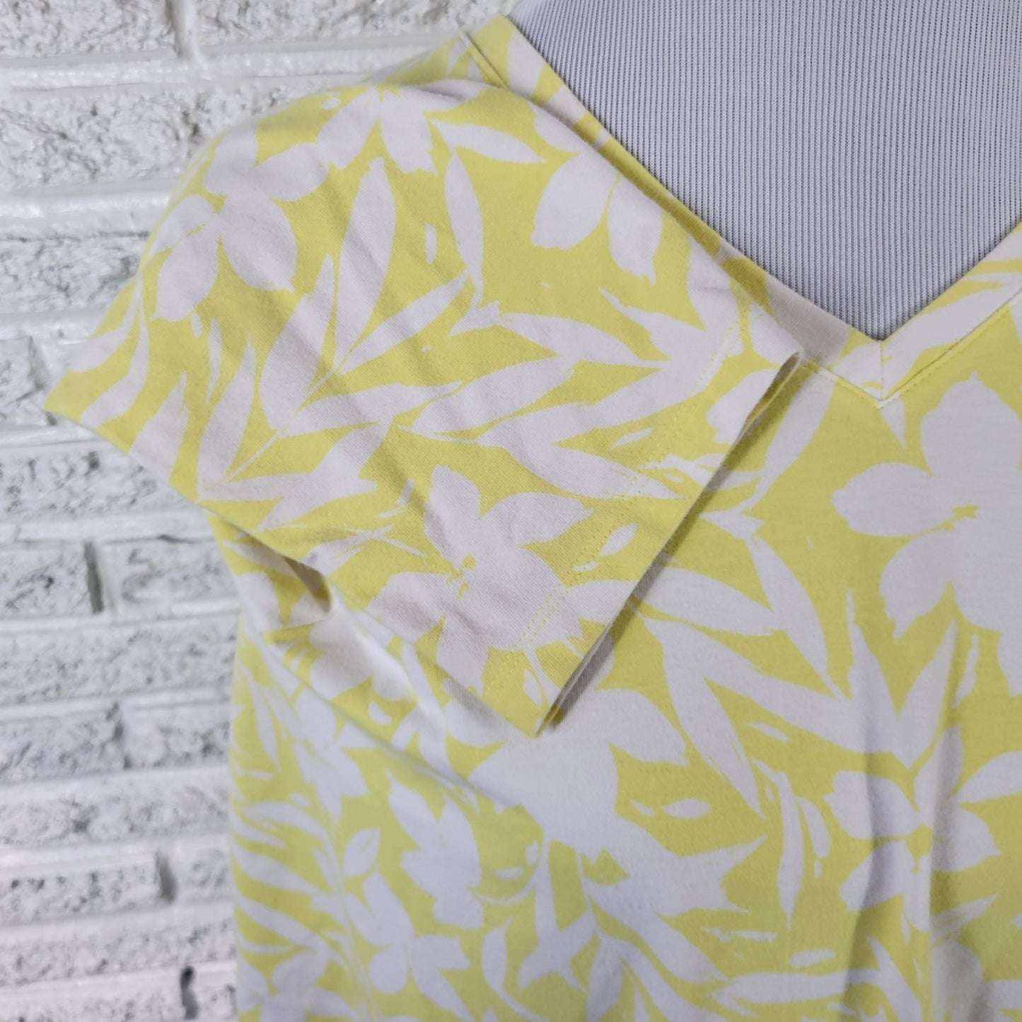 Denim Co QVC Womens Top Extra Large Tee 3/4 Sleeve Yellow Floral Cotton Blend