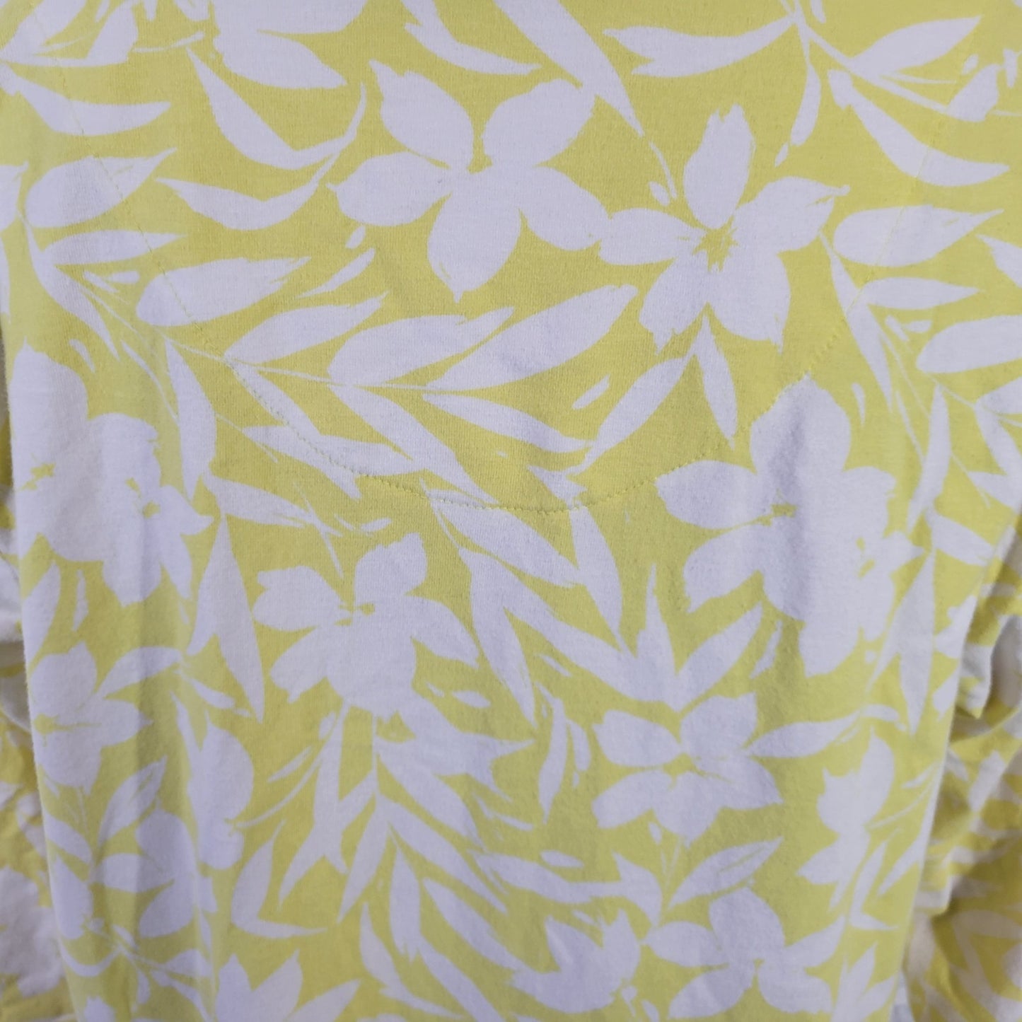 Denim Co QVC Womens Top Extra Large Tee 3/4 Sleeve Yellow Floral Cotton Blend