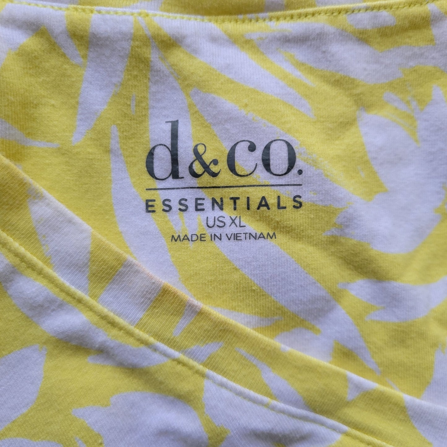 Denim Co QVC Womens Top Extra Large Tee 3/4 Sleeve Yellow Floral Cotton Blend