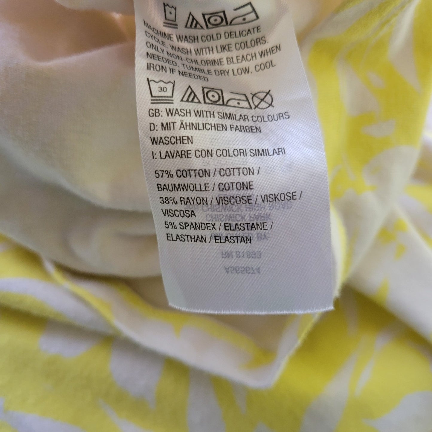 Denim Co QVC Womens Top Extra Large Tee 3/4 Sleeve Yellow Floral Cotton Blend