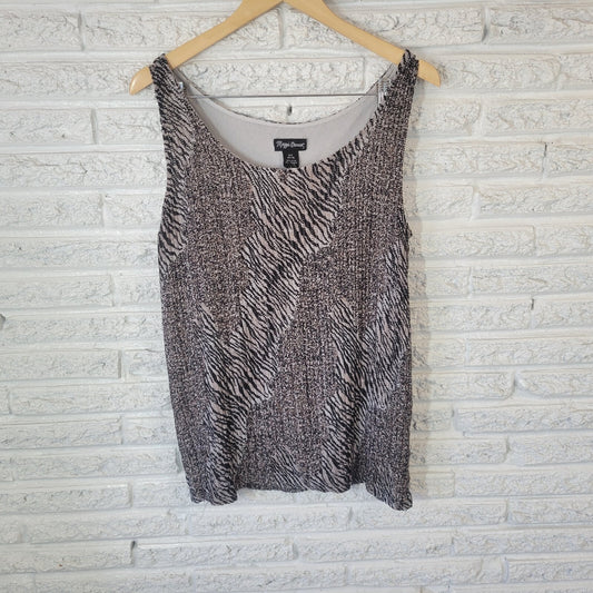 Maggie Barnes Womens Top 0X 14 16 Tank Black Tan Animal Print Lightweight Knit