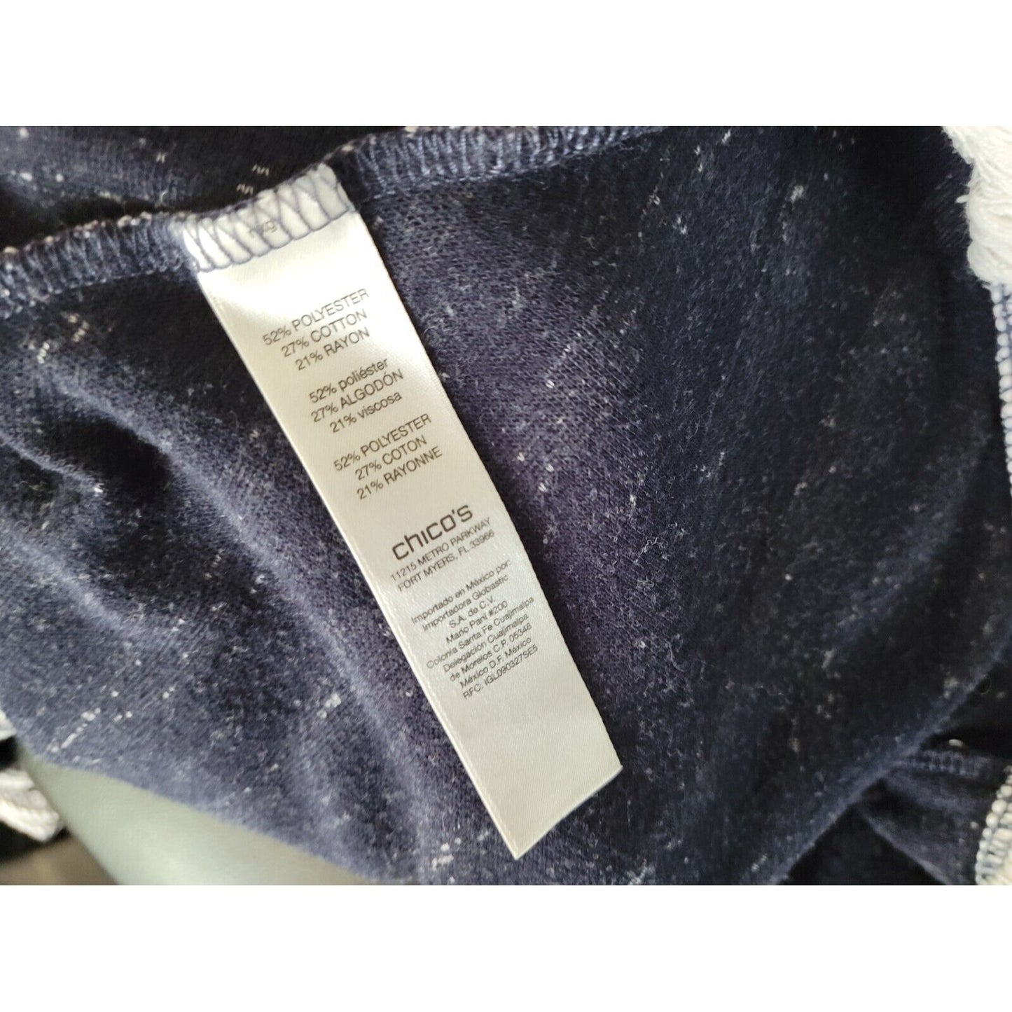 Chicos Womens Top 3 Standard Extra Large Gray Stripe Poly Blend Fringe Casual