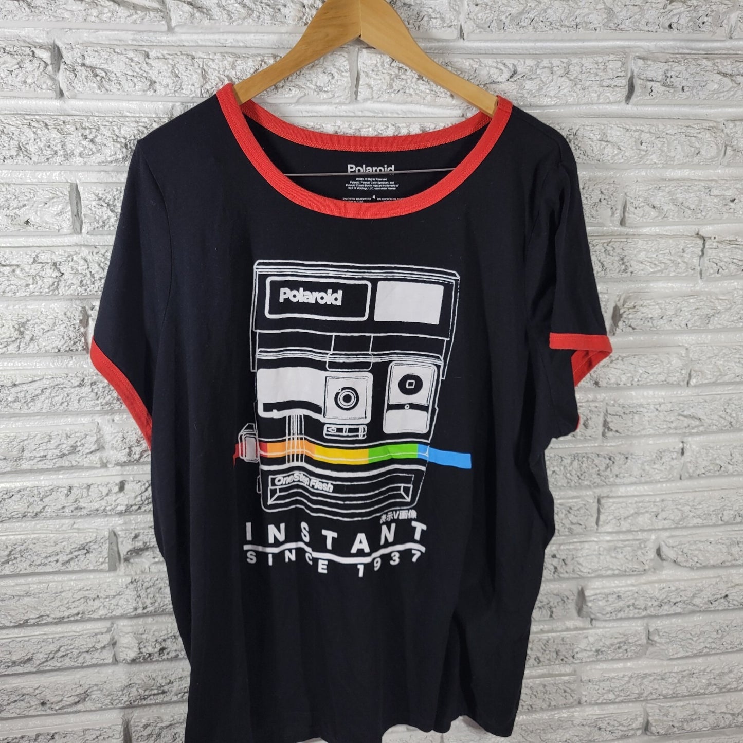 Polaroid Unisex Top 4 Plus Tee Short Sleeve Instant Cotton Blend Black Crew