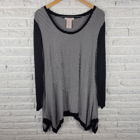 Philosophy Womens Top XXL Plus Tunic Black White Stripe Asymmetric Comfy Casual