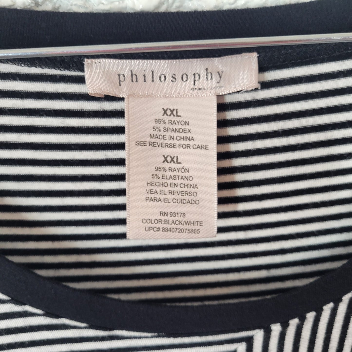 Philosophy Womens Top XXL Plus Tunic Black White Stripe Asymmetric Comfy Casual