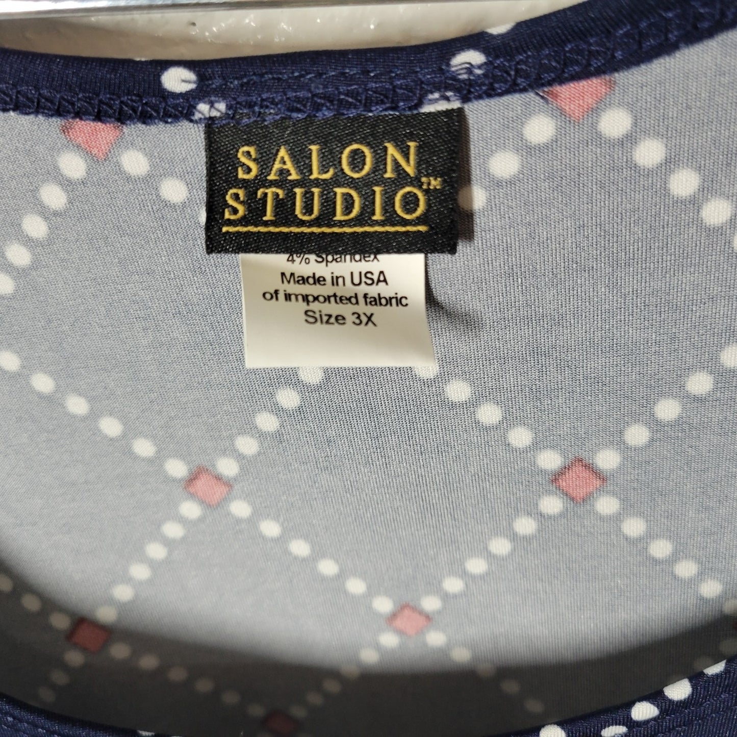 Salon Studio Womens Top 3X Plus Tank Blue Red Geometric Poly Blend Office Casual