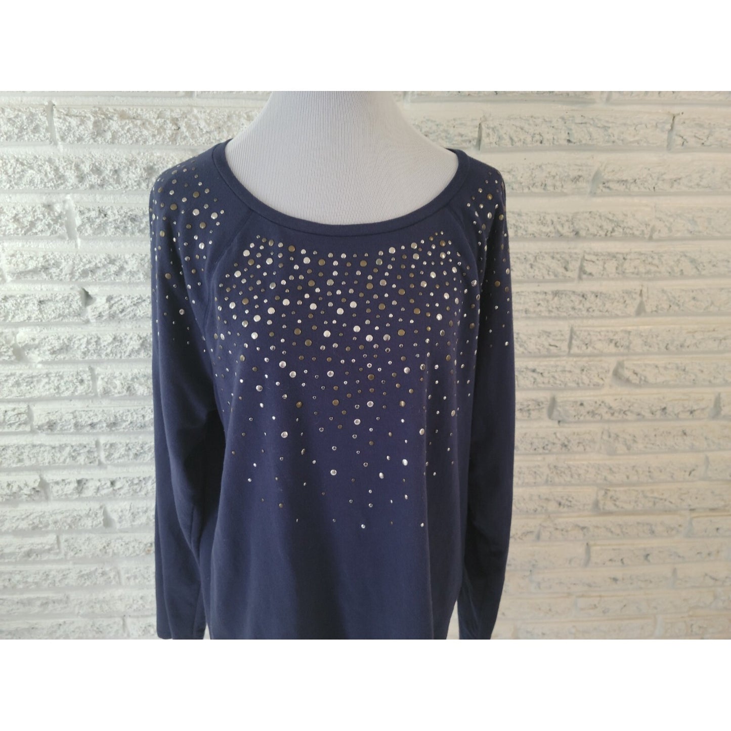 Apt 9 Womens Top Extra Large XL Long Sleeve Studded Blue Cotton Blend Casual
