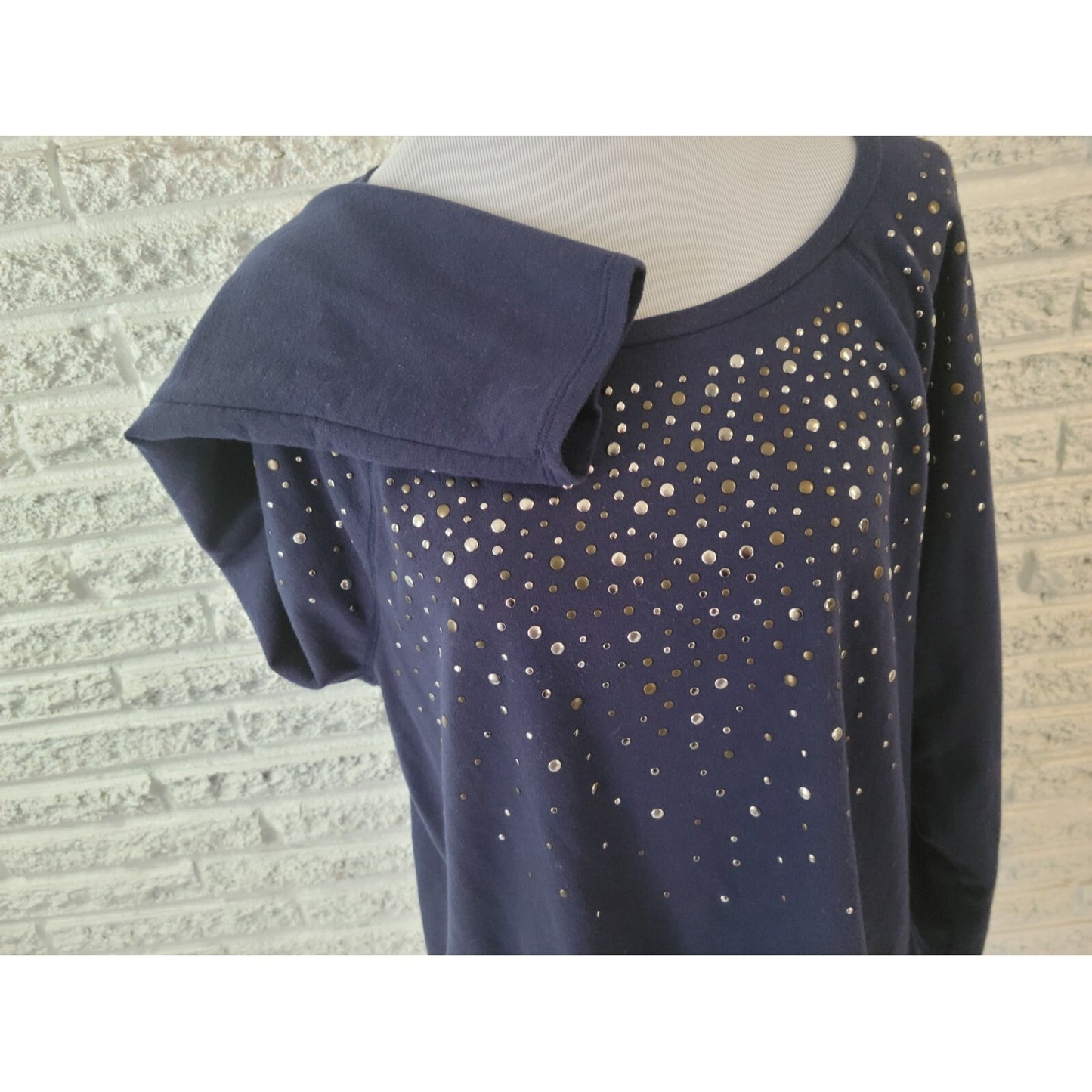 Apt 9 Womens Top Extra Large XL Long Sleeve Studded Blue Cotton Blend Casual
