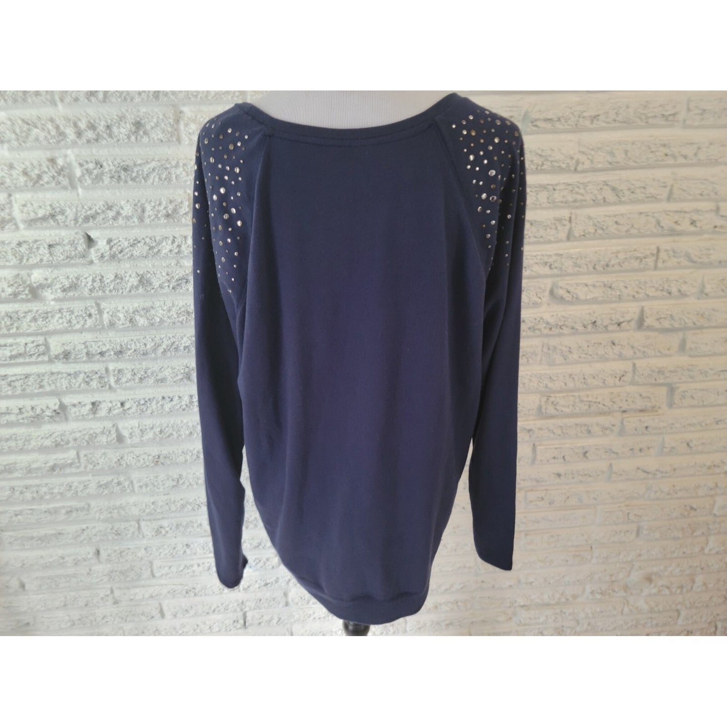 Apt 9 Womens Top Extra Large XL Long Sleeve Studded Blue Cotton Blend Casual