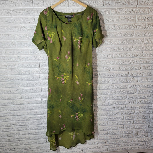 Mlle Gabrielle Womens Dress 20 Plus Short Sleeve Green Floral Polyester Lined
