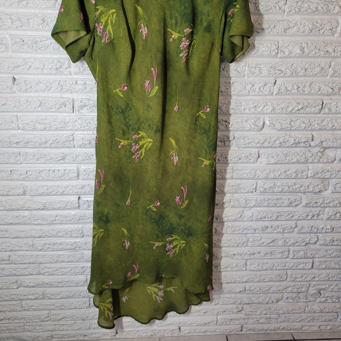Mlle Gabrielle Womens Dress 20 Plus Short Sleeve Green Floral Polyester Lined