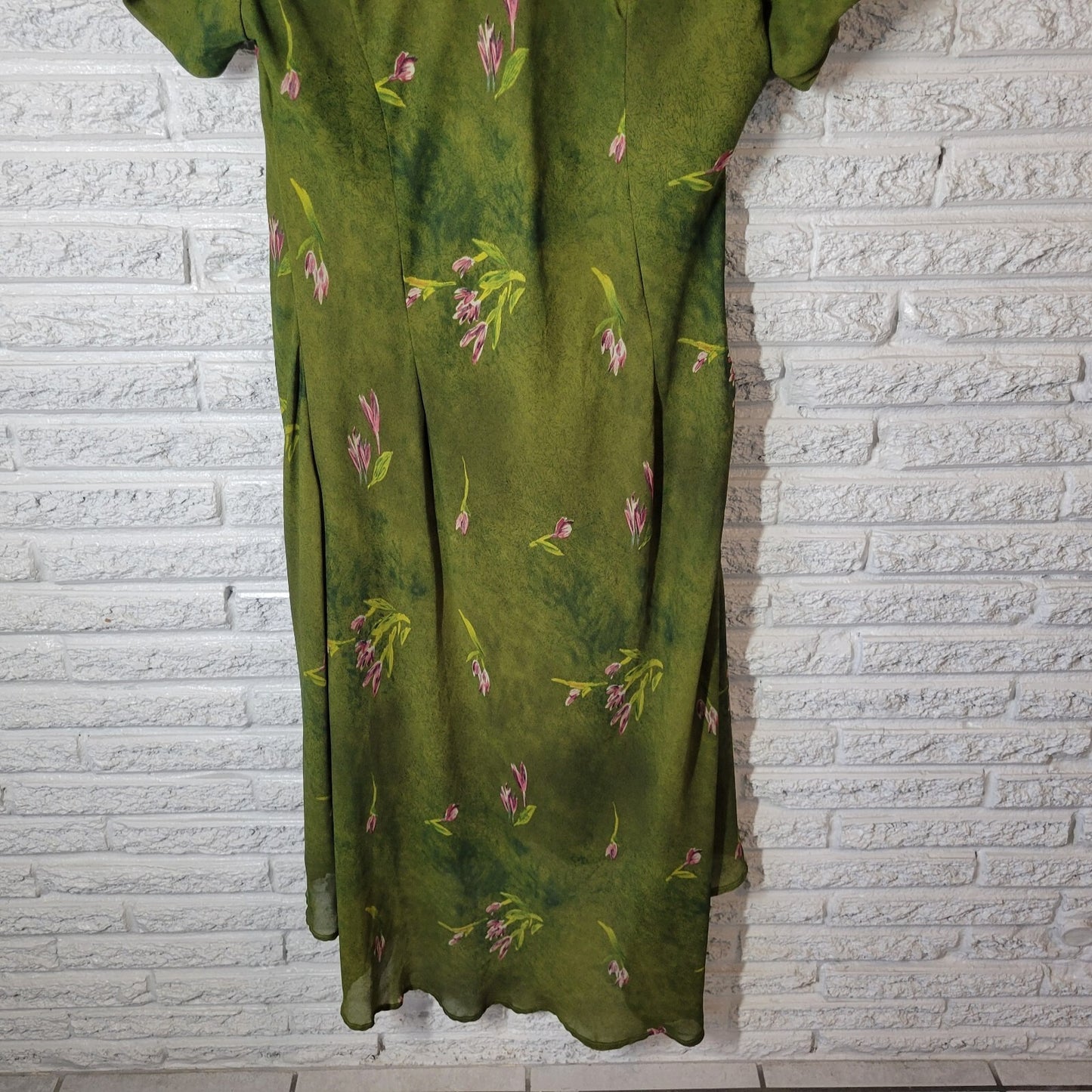 Mlle Gabrielle Womens Dress 20 Plus Short Sleeve Green Floral Polyester Lined