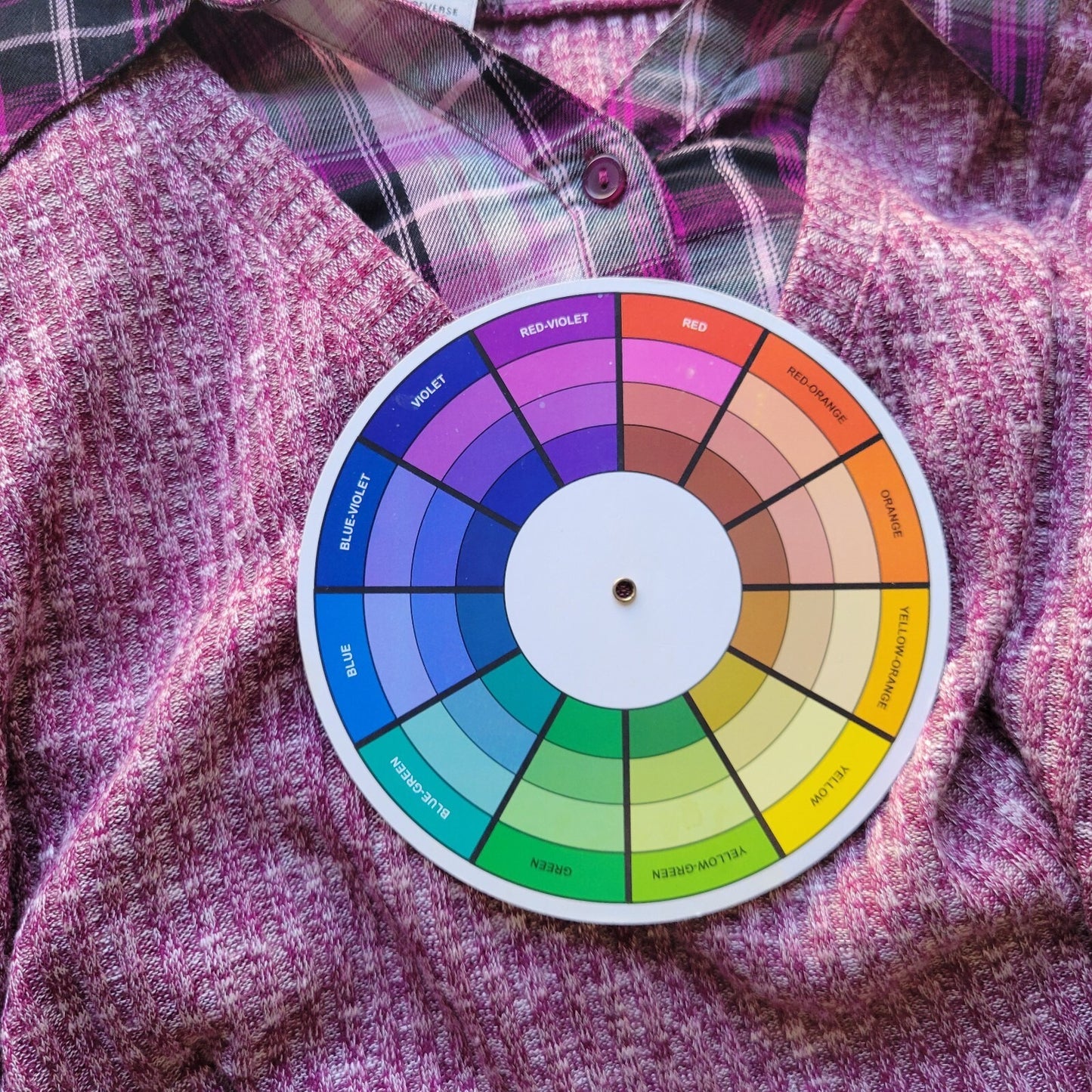 Catherines Womens Top 2X Plus Tunic Knit Purple Plaid Collar Quarter Button