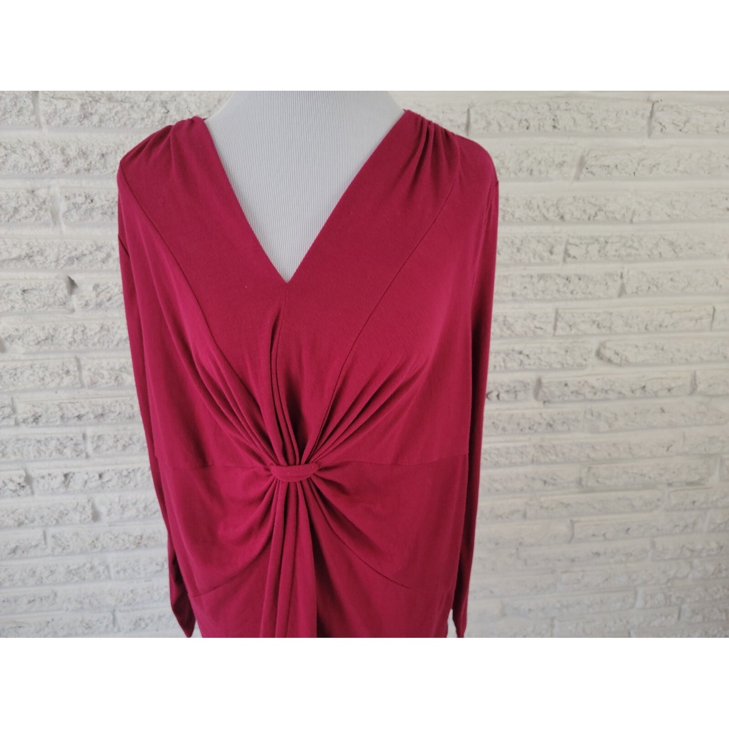 Just My Size Womens Top 2X 18W 20W Plus Long Sleeve Burgundy Gathered Pleated