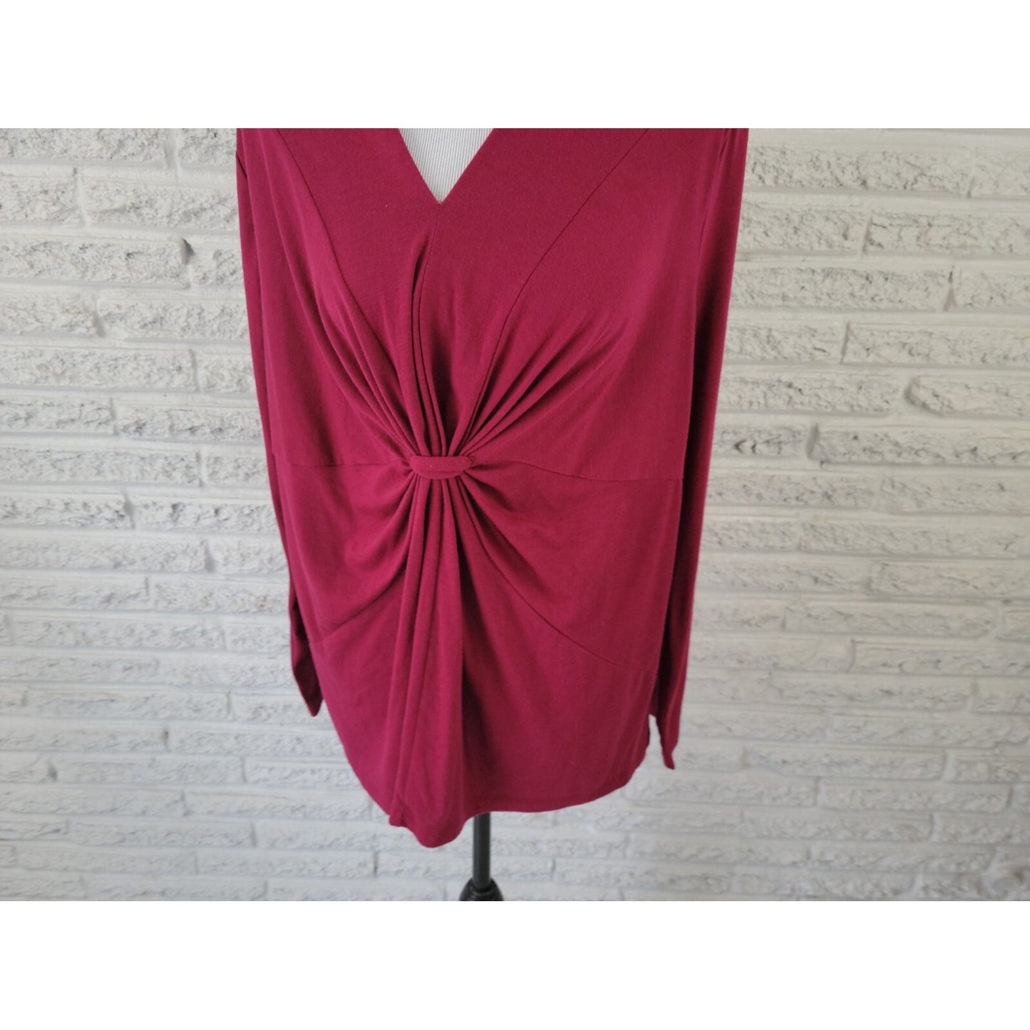 Just My Size Womens Top 2X 18W 20W Plus Long Sleeve Burgundy Gathered Pleated