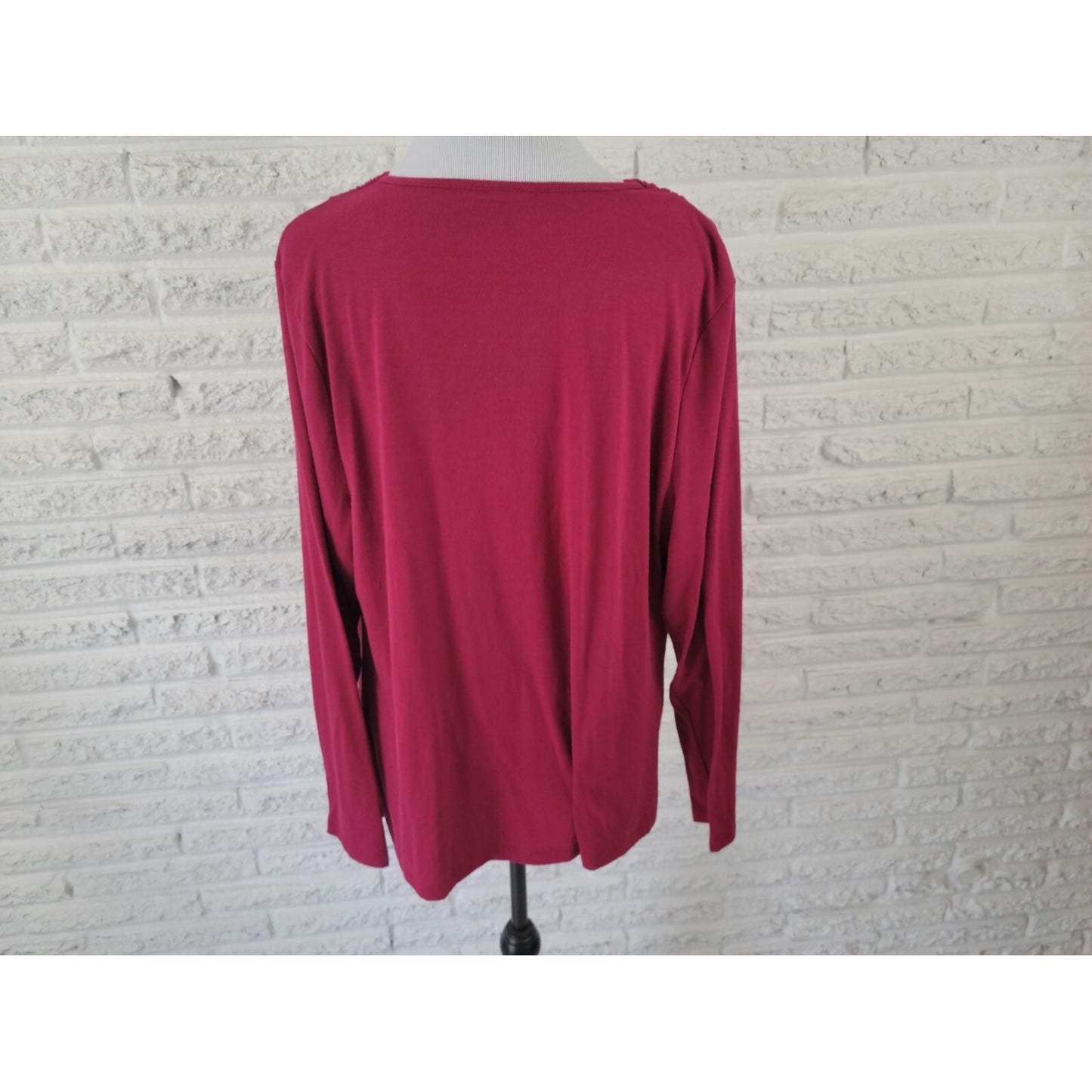 Just My Size Womens Top 2X 18W 20W Plus Long Sleeve Burgundy Gathered Pleated