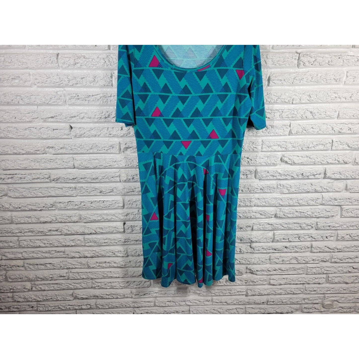 Lularoe Womens Dress 3XL Plus Fit Flare Short Sleeve Blue Geometric Poly Blend