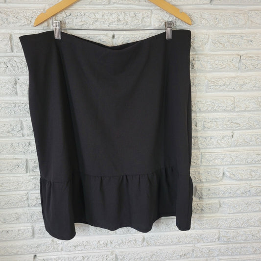 Roz Ali Womens Skirt 2X Plus Aline Knee Length Ruffle Black Poly Blend Pull On