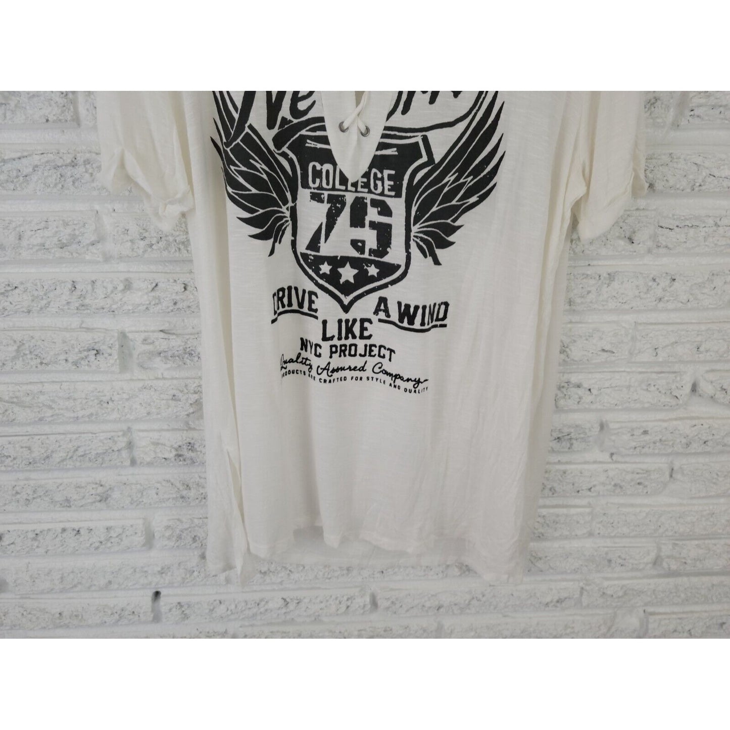 New York College Womens Top 3X Plus Tee Lace Up White Drive Like Wind Casual