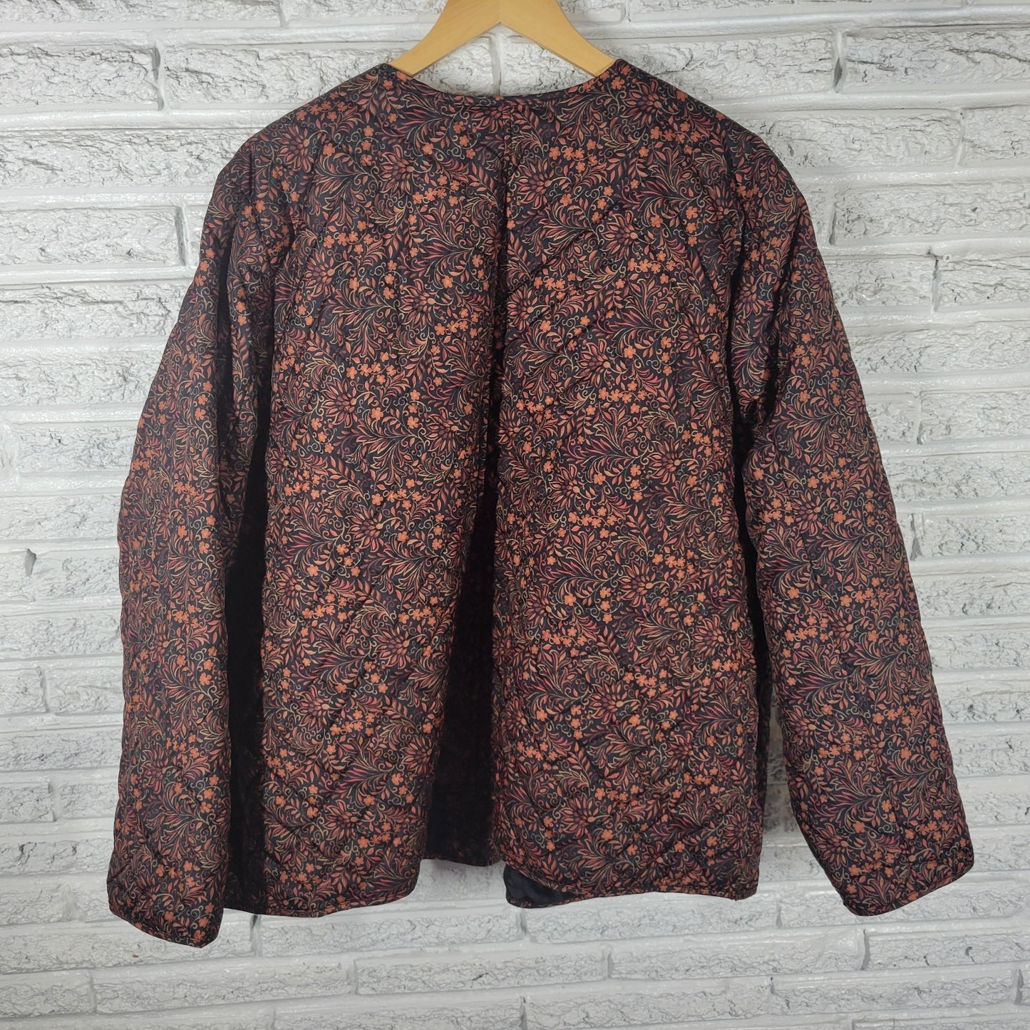 Croft & Barrow 3X Plus Size Quilted Jacket Orange Black Floral Pockets Button