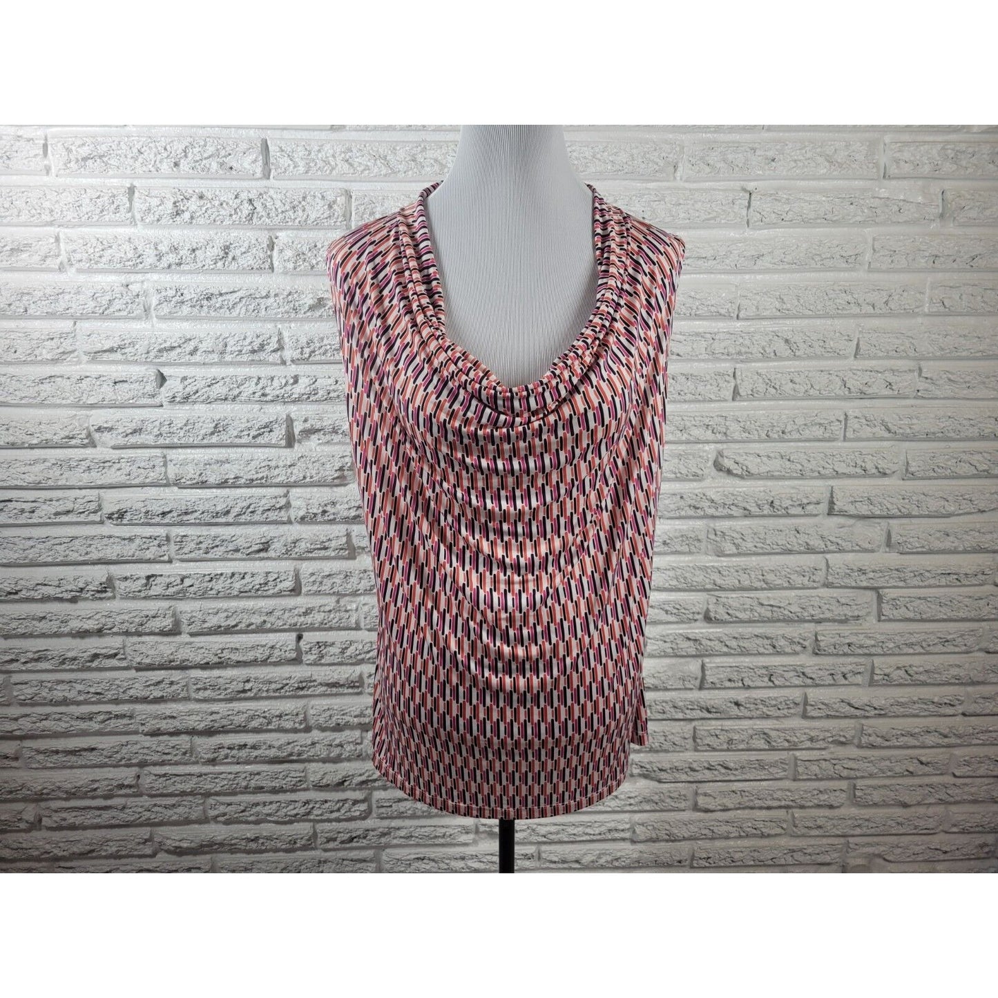 Worthington Womens Top Extra Large XL Sleeveless Pink Geometric Cowl Neck Career