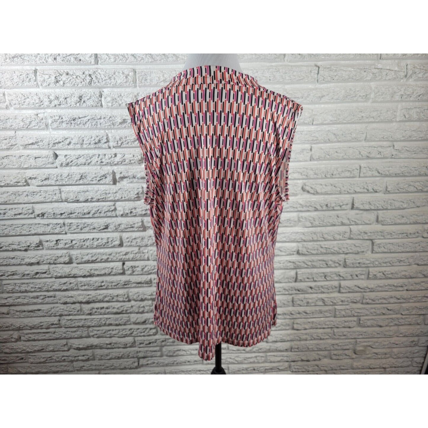 Worthington Womens Top Extra Large XL Sleeveless Pink Geometric Cowl Neck Career